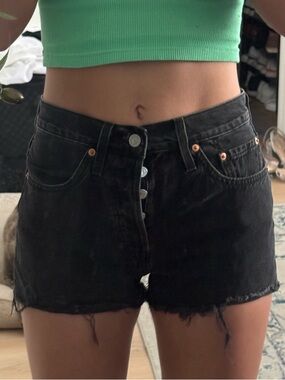 Levi's Black Button-Fly Distressed Jean Shorts